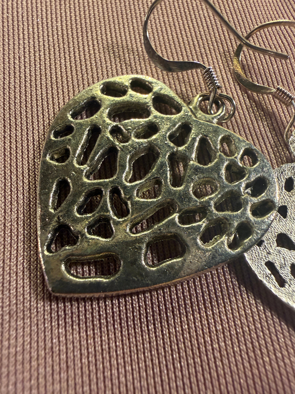 Antique Silver Filigree Heart Drop Earrings