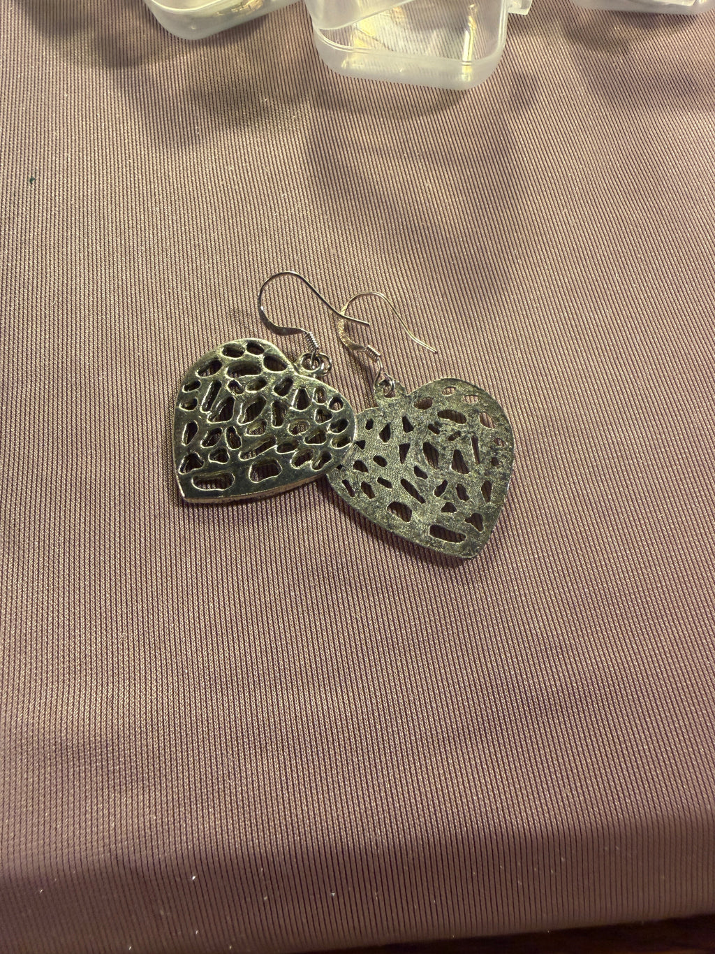 Antique Silver Filigree Heart Drop Earrings