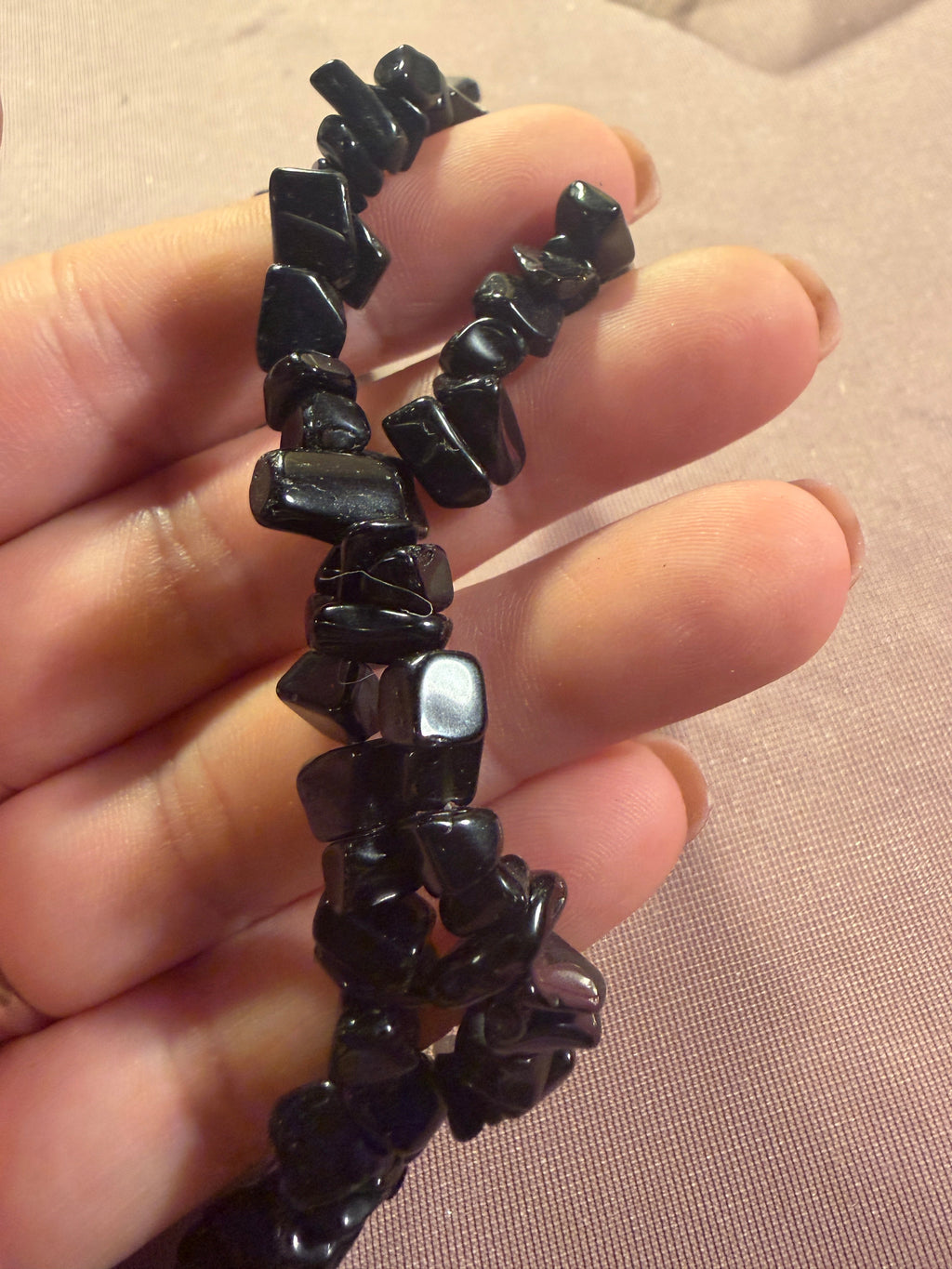 Black Obsidian Chip Stone Double Strand Necklace with Toggle Clasp