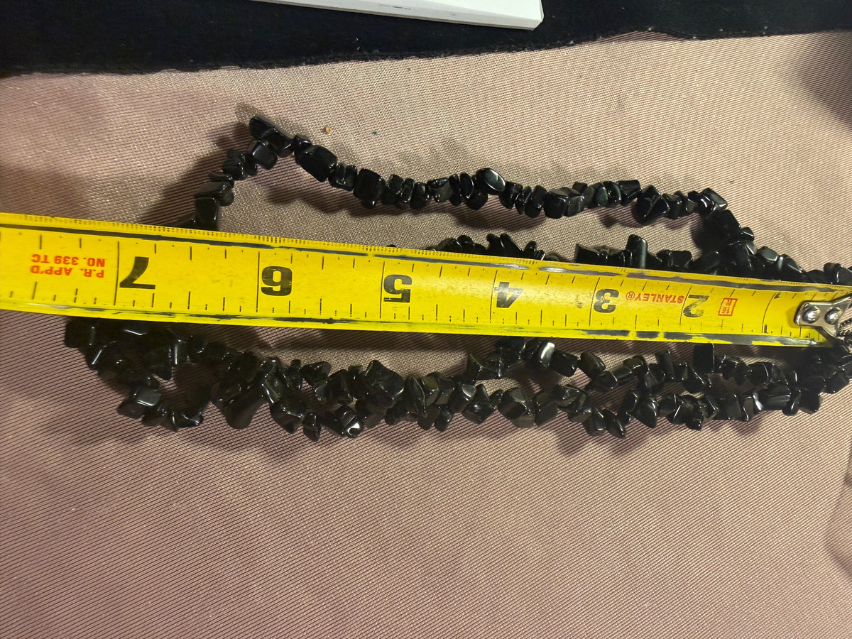 Black Obsidian Chip Stone Double Strand Necklace with Toggle Clasp