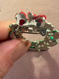 Vintage Enamel Christmas Wreath Brooch Pin with Red Bow & Holly Berries
