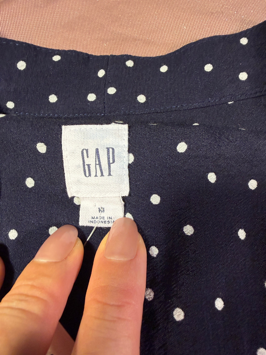 GAP Navy Blue Polka Dot Blouse – Size Medium