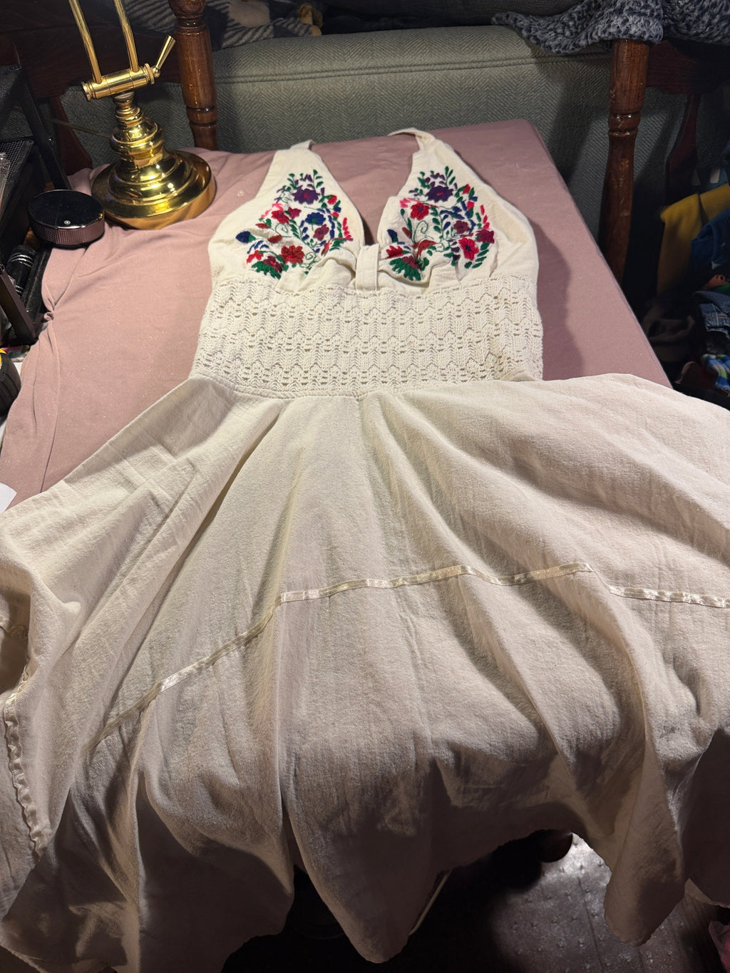 White Embroidered Floral Halter Mini Dress
