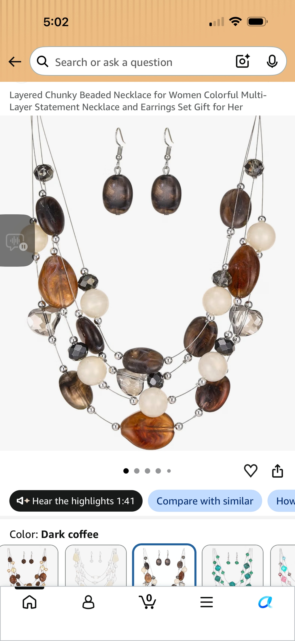 Layered Chunky Beaded Necklace & Earrings Set – Dark Coffee