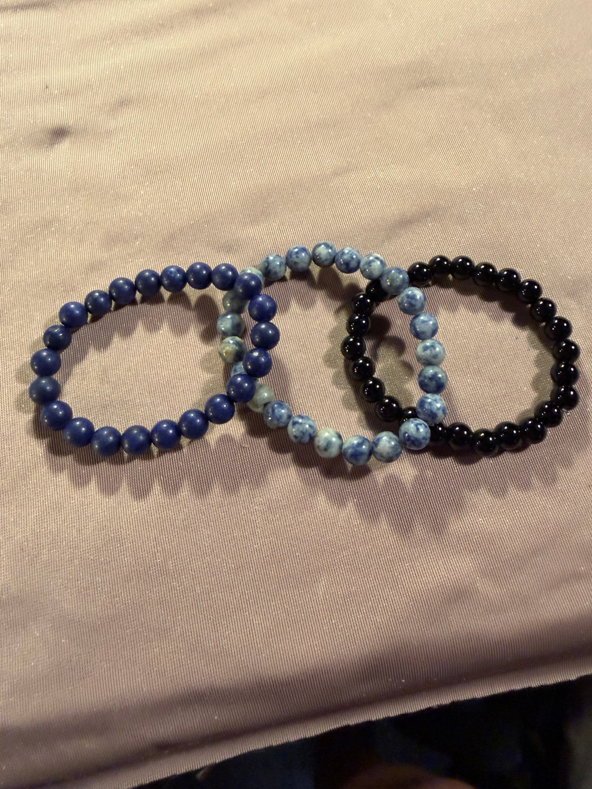 Blue Stone & Black Onyx Beaded Bracelet Set