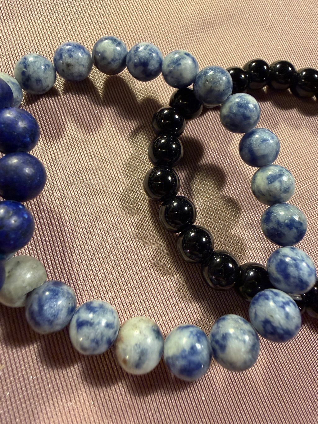 Blue Stone & Black Onyx Beaded Bracelet Set