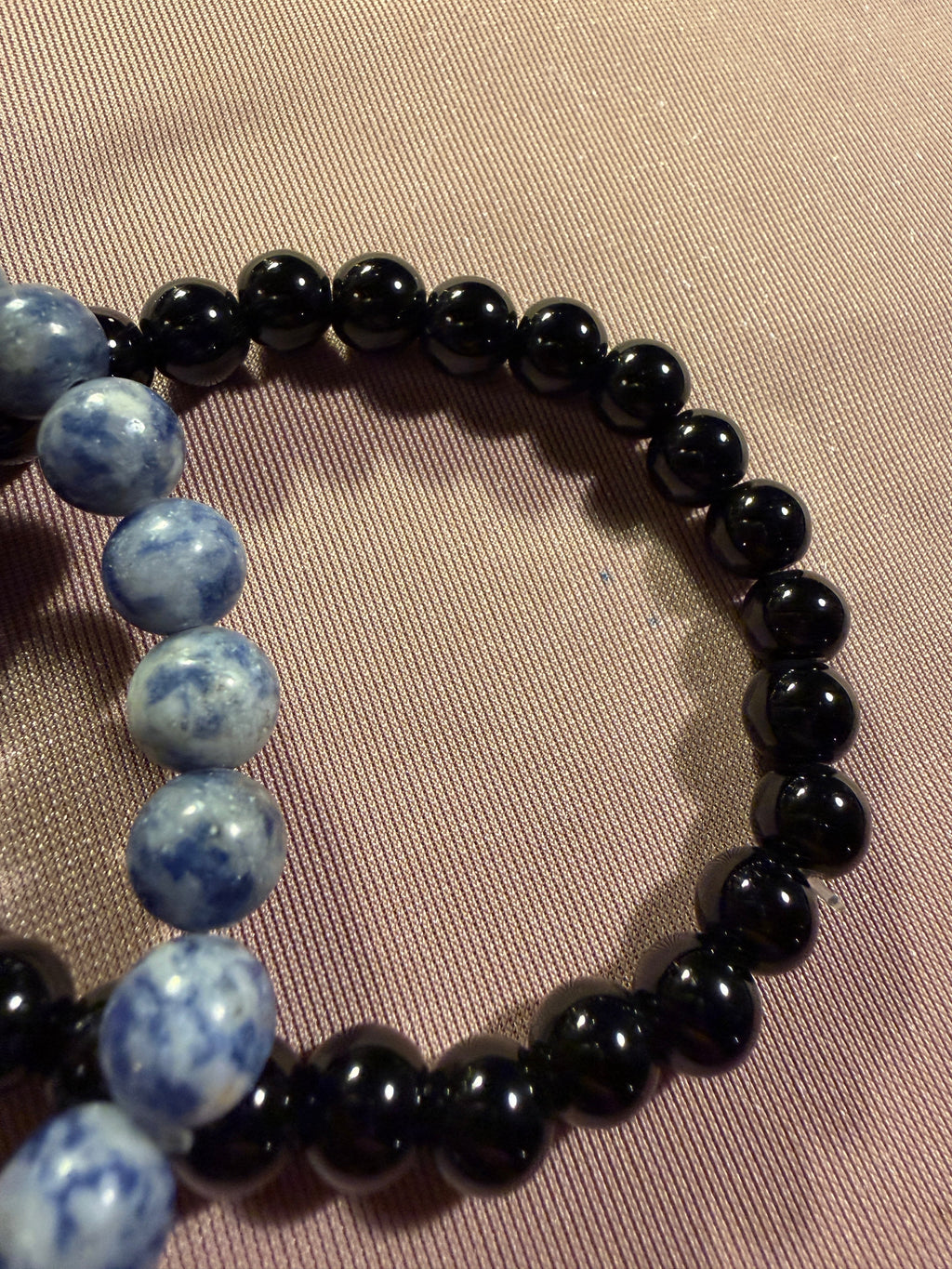 Blue Stone & Black Onyx Beaded Bracelet Set