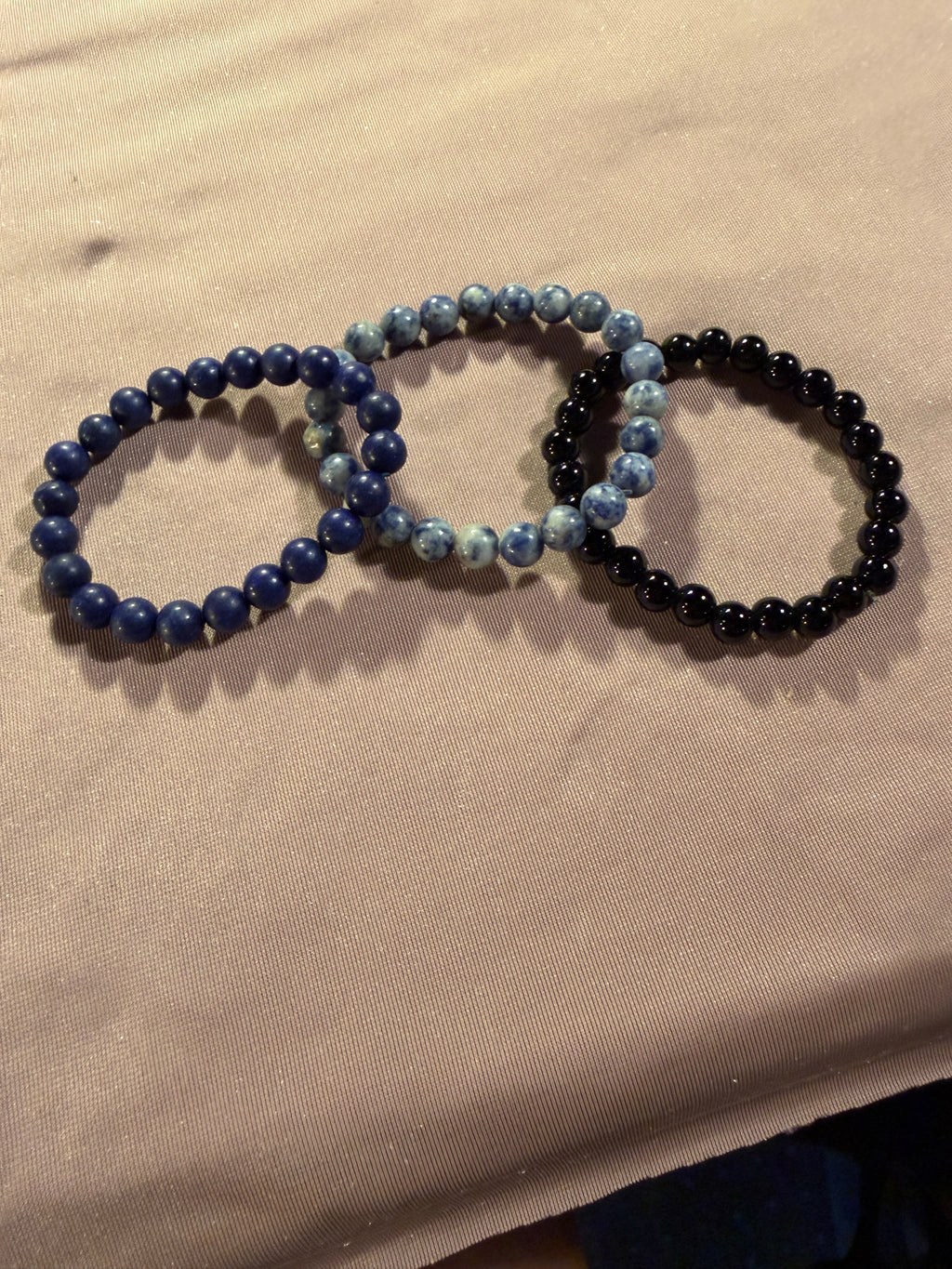 Blue Stone & Black Onyx Beaded Bracelet Set