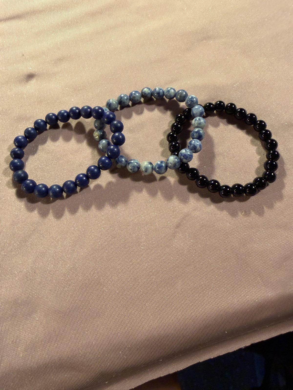 Blue Stone & Black Onyx Beaded Bracelet Set