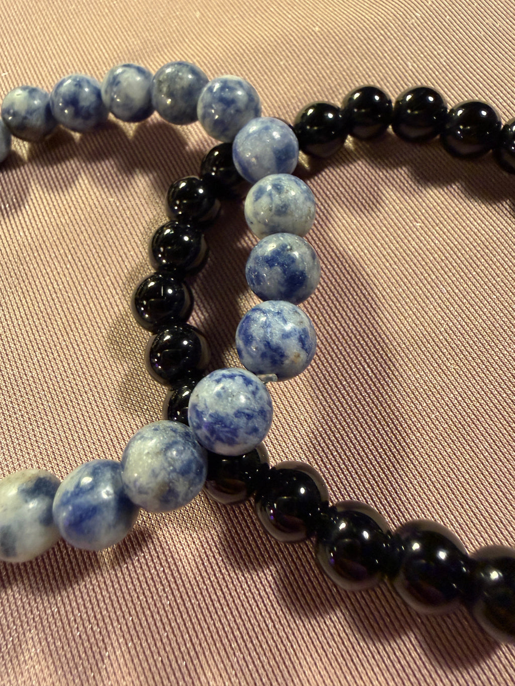 Blue Stone & Black Onyx Beaded Bracelet Set