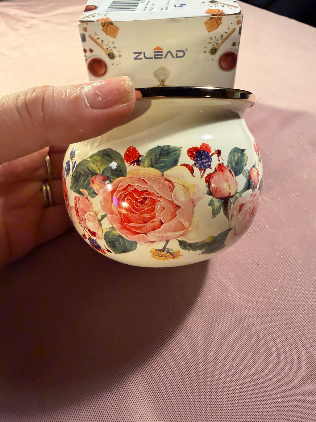 ZLEAD Floral Ceramic Sugar Bowl with Gold Rim
