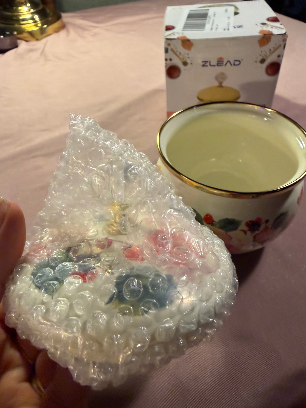 ZLEAD Floral Ceramic Sugar Bowl with Gold Rim