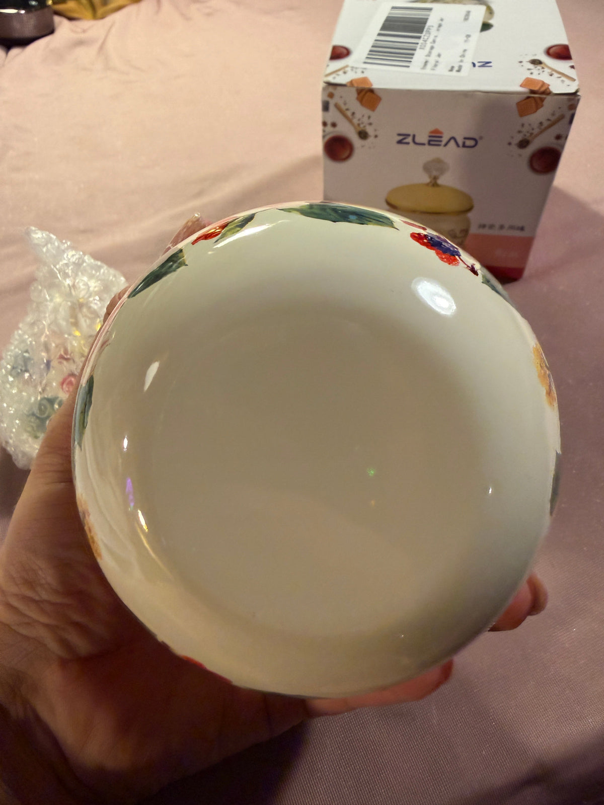 ZLEAD Floral Ceramic Sugar Bowl with Gold Rim