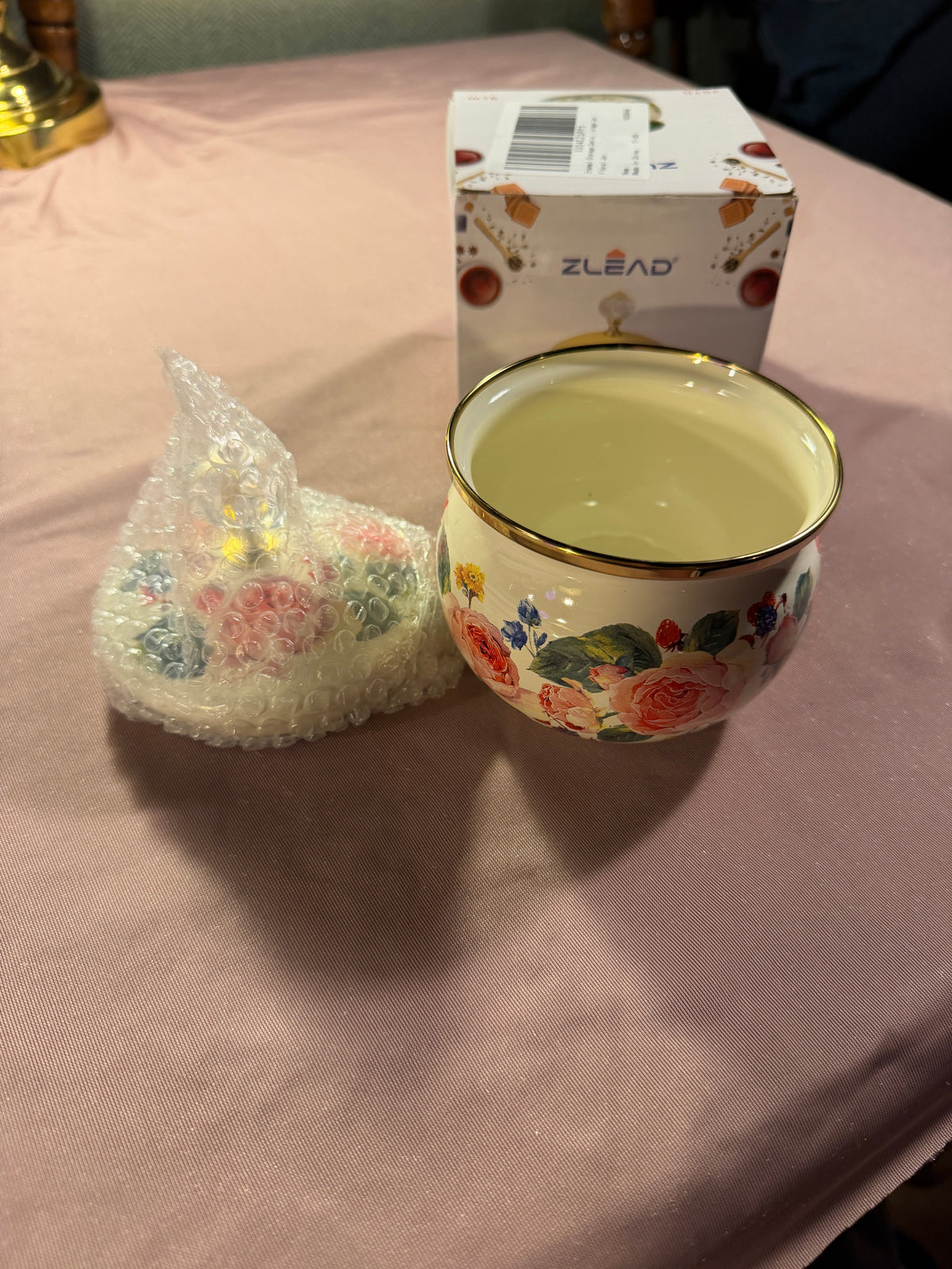 ZLEAD Floral Ceramic Sugar Bowl with Gold Rim