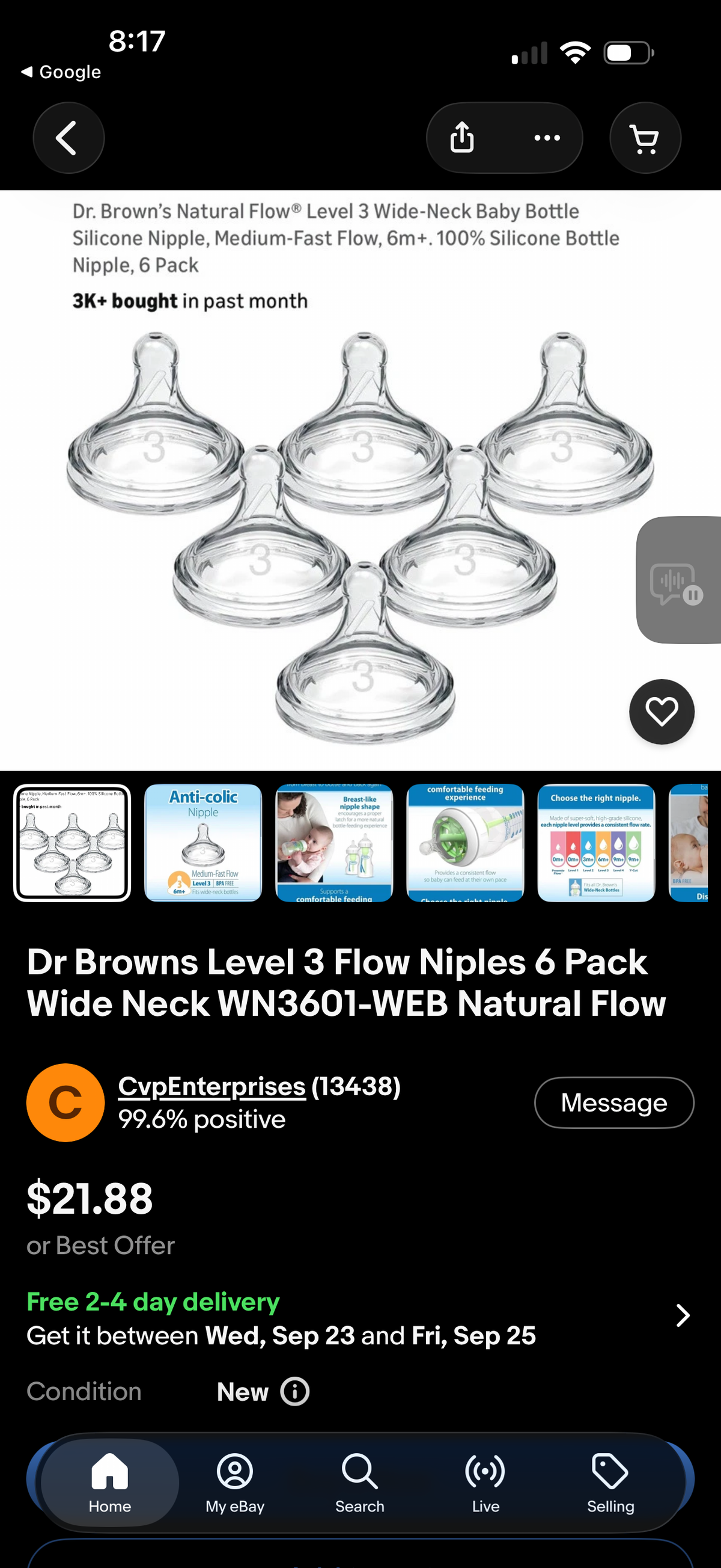 Dr. Brown's Natural Flow Y-Cut Silicone Nipple Wide-Neck 6-Pack (WNY601-WEB) – Sealed