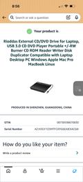 Rioddas External DVD/CD Drive – USB 3.0 Portable CD/DVD Burner & Reader (Model BT638)