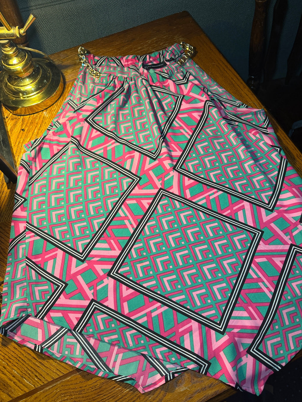 New York & Company Geometric Print Chain Strap Top – Size M