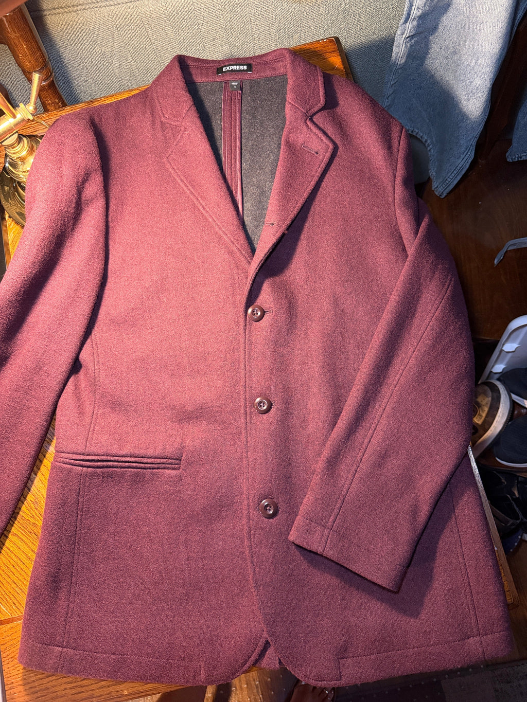 Express Women’s Burgundy Wool-Blend Blazer – Size Small