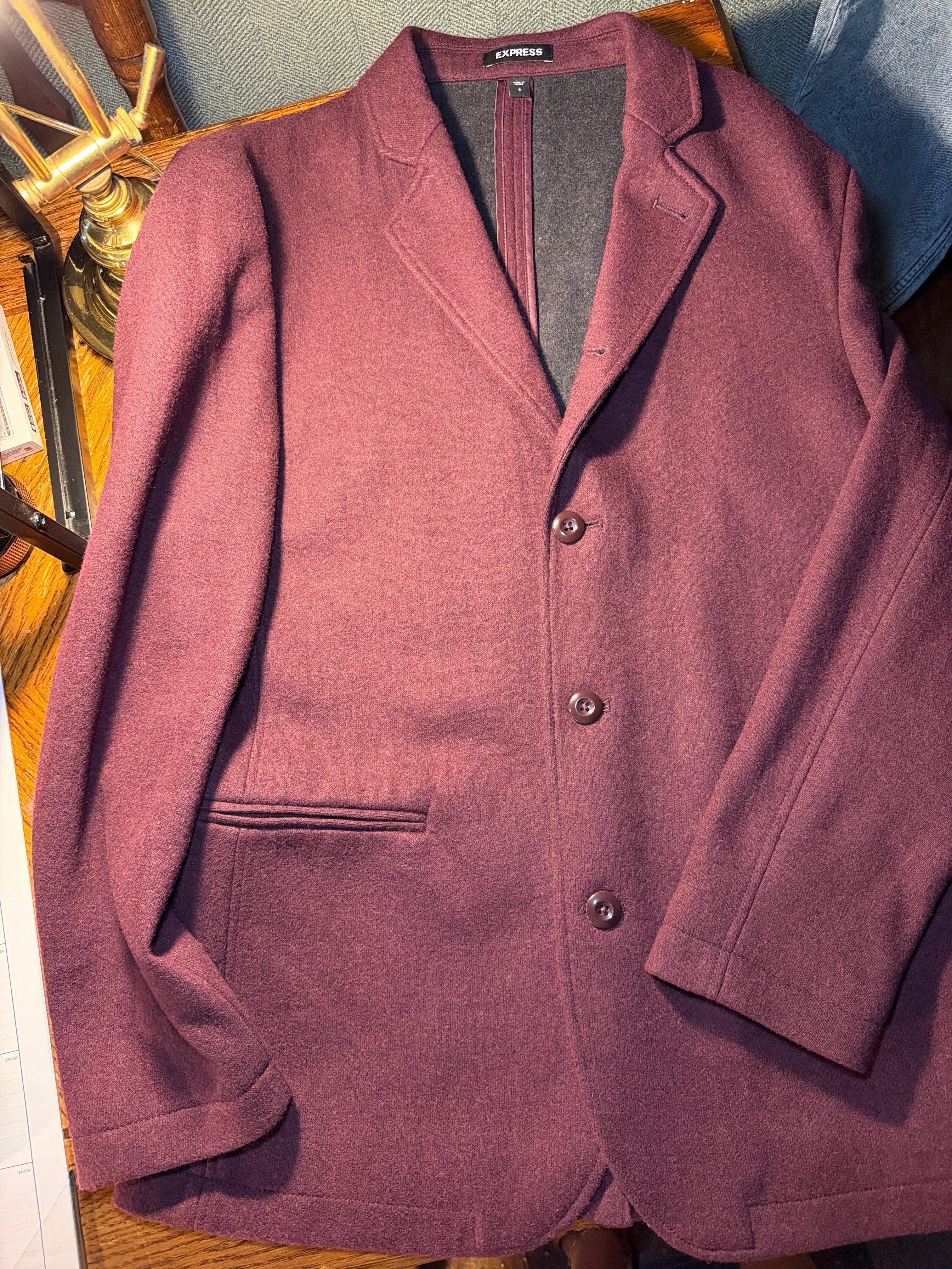 Express Women’s Burgundy Wool-Blend Blazer – Size Small