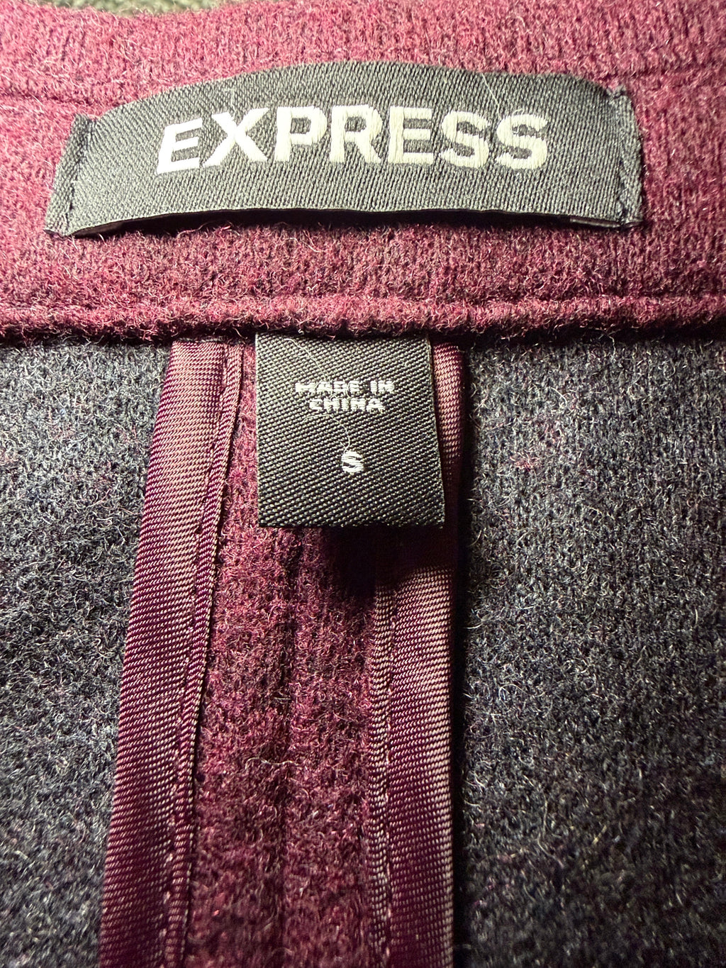 Express Women’s Burgundy Wool-Blend Blazer – Size Small