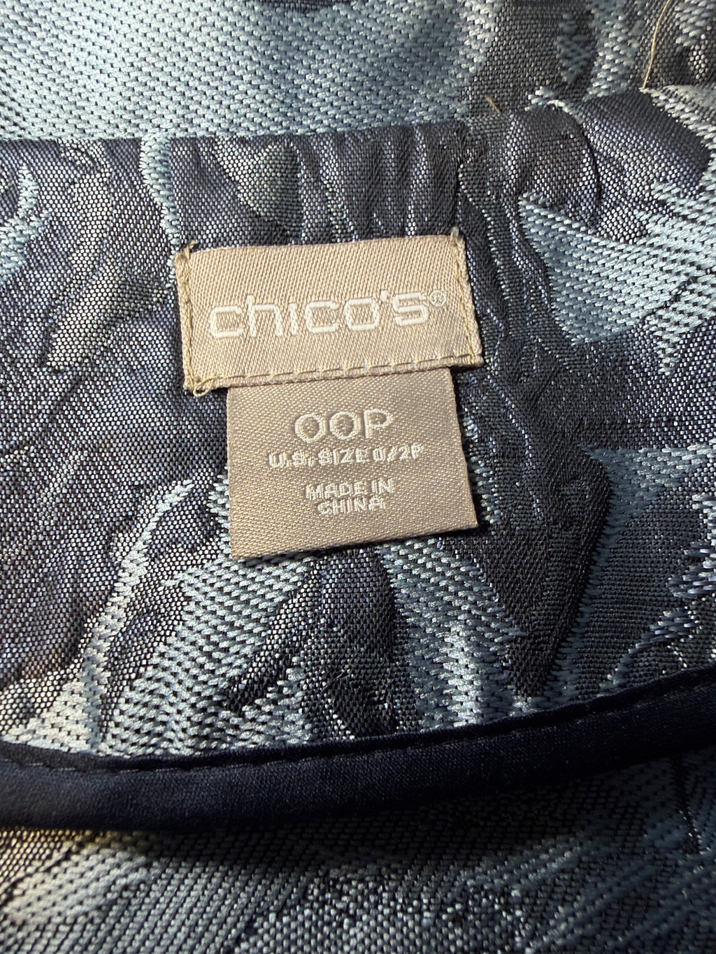 Chico's Silver Blue Jacquard Floral Coat Jacket – Size 00P (US 0/2P)