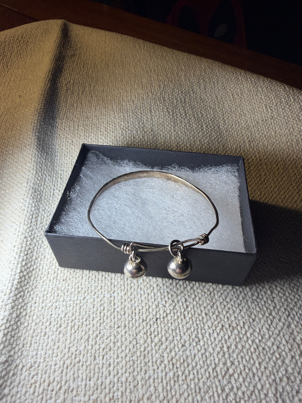 Silver Childs Wire Bangle Bracelet with Double Ball Charms