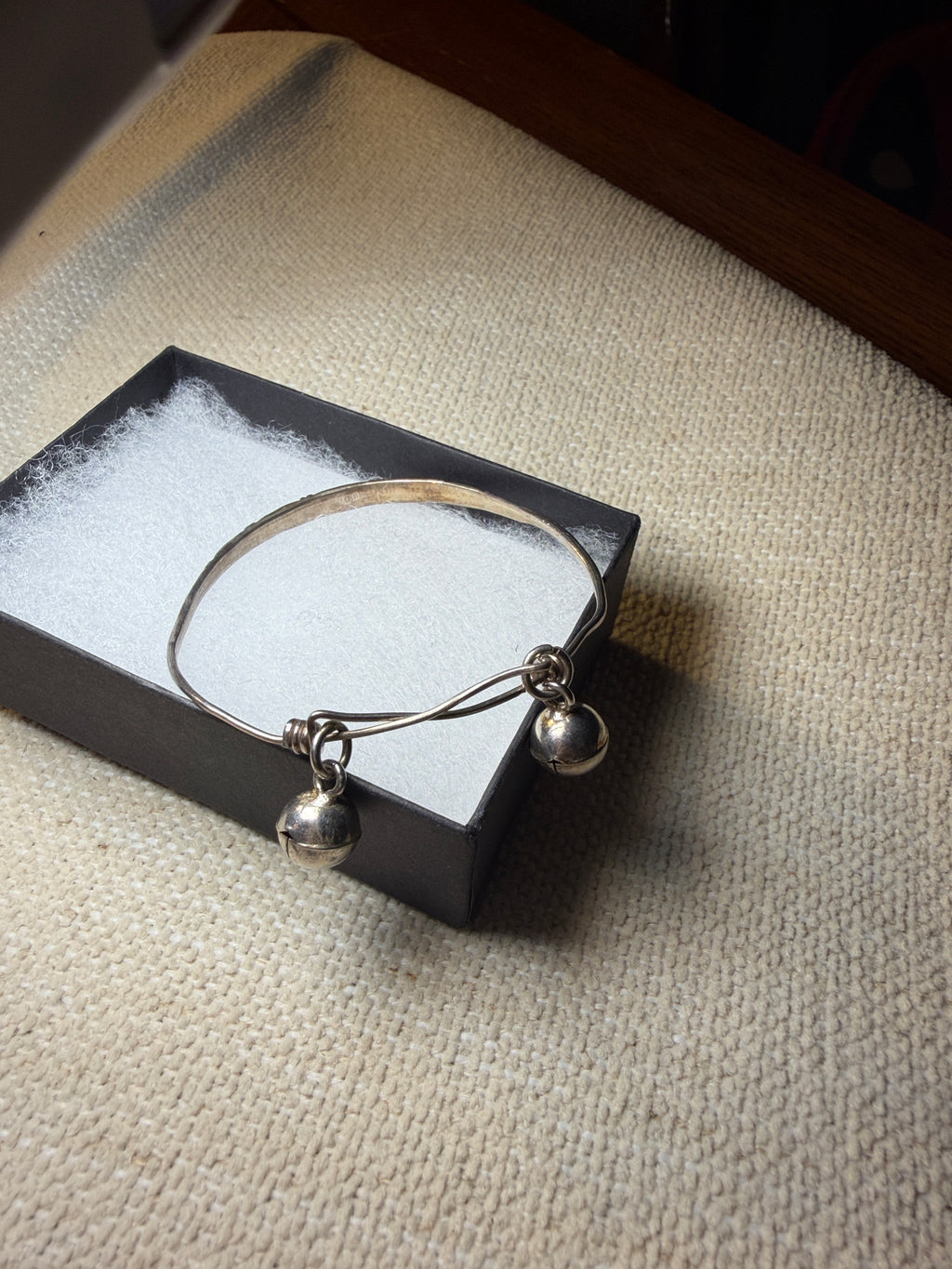 Silver Childs Wire Bangle Bracelet with Double Ball Charms