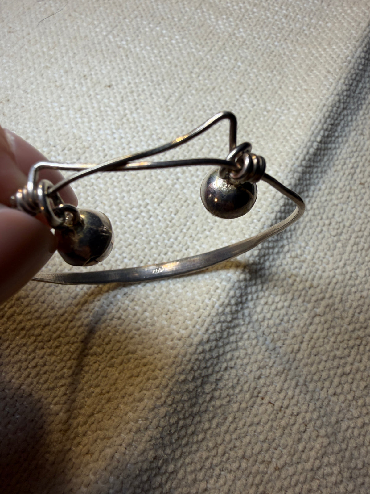 Silver Childs Wire Bangle Bracelet with Double Ball Charms