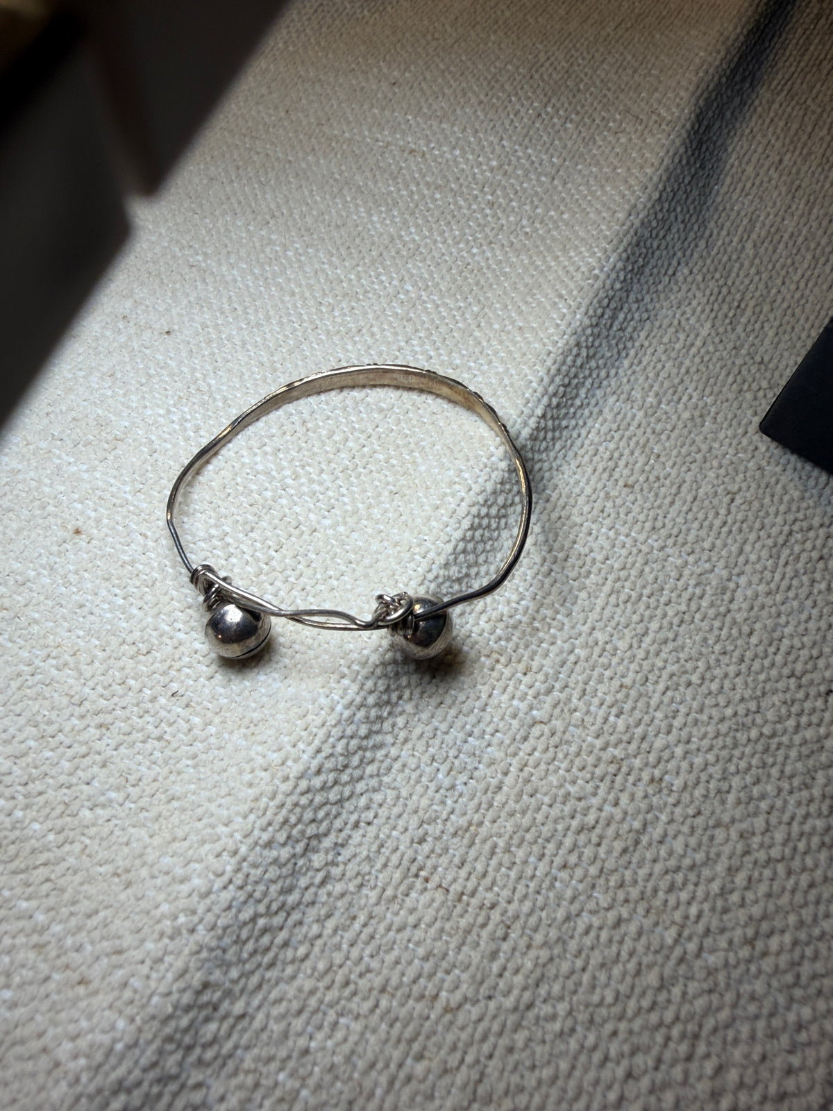 Silver Childs Wire Bangle Bracelet with Double Ball Charms