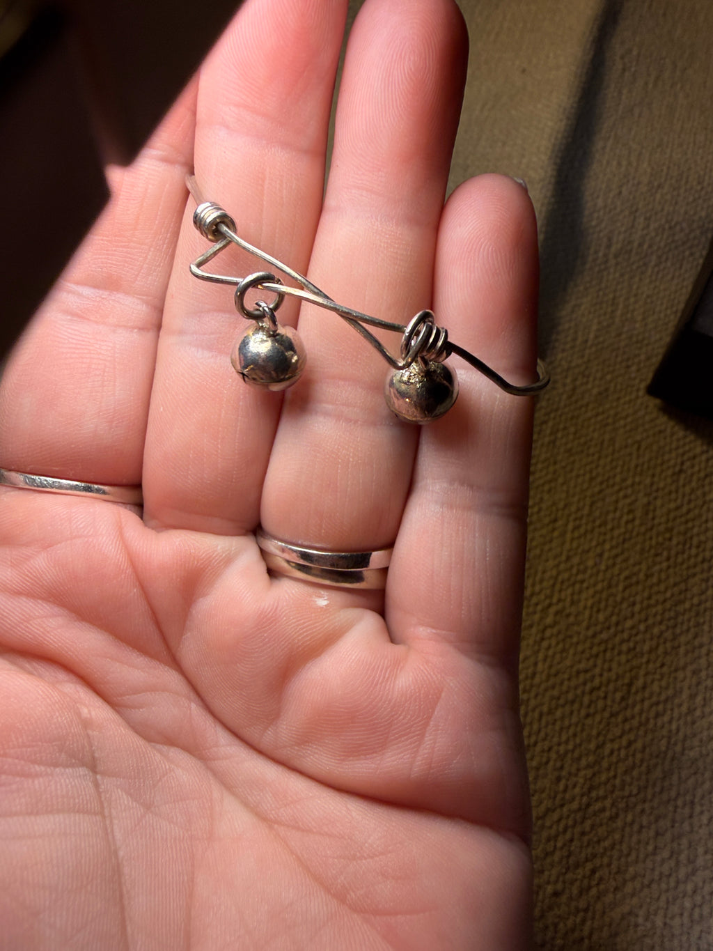 Silver Childs Wire Bangle Bracelet with Double Ball Charms