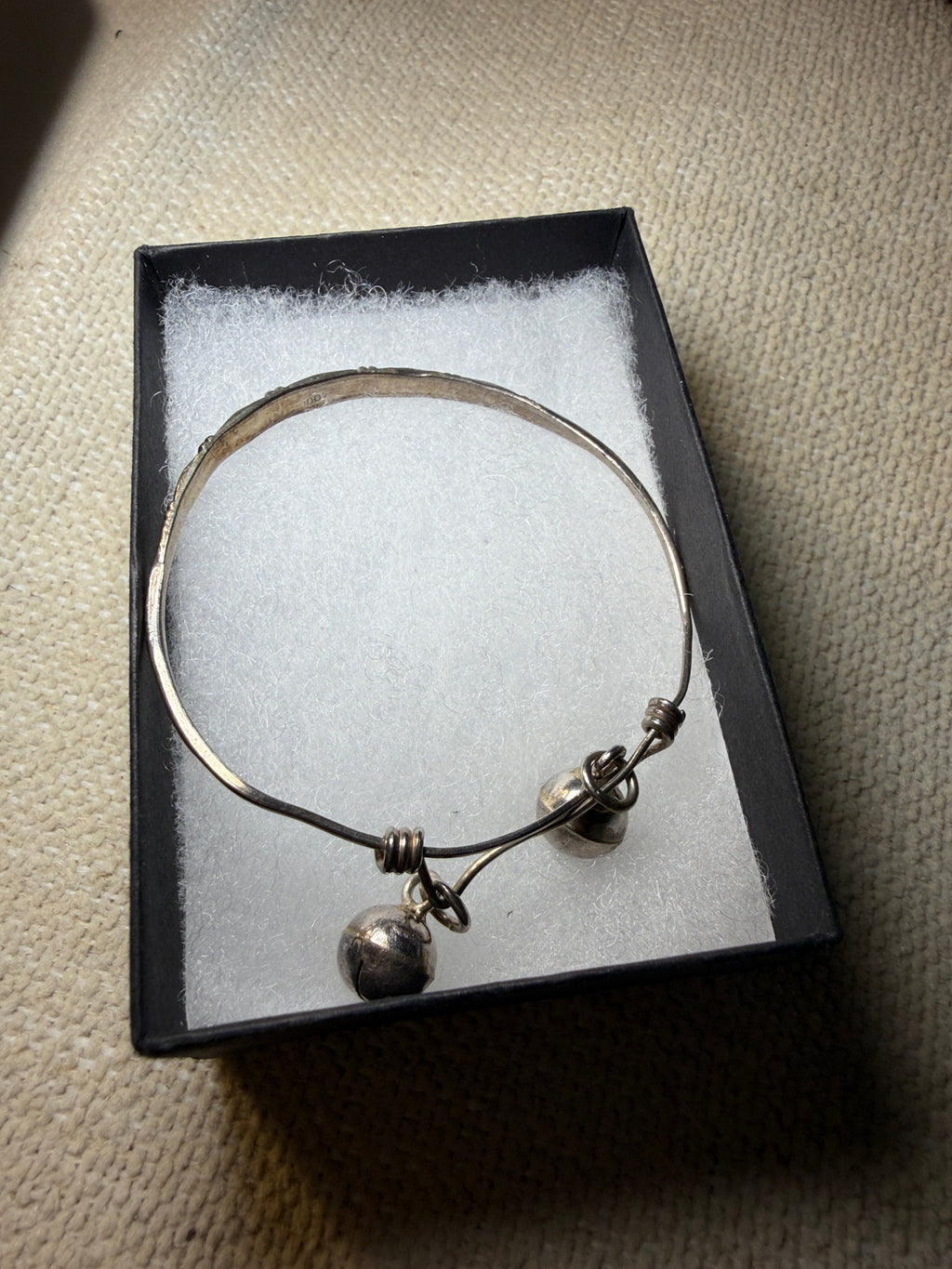 Silver Childs Wire Bangle Bracelet with Double Ball Charms