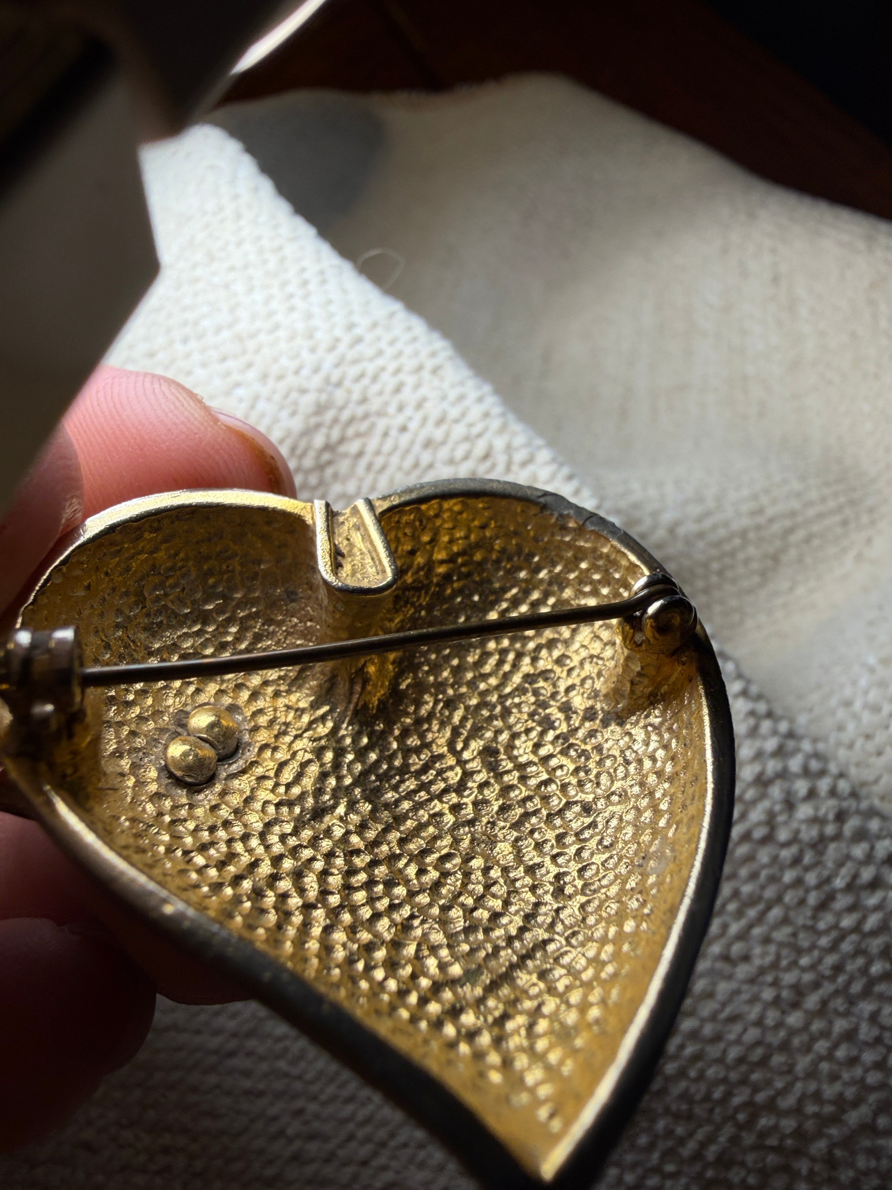 Vintage Gold-Tone Brushed Heart & Blue Green Enamel Butterfly Brooch