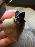 Vintage Gold-Tone Brushed Heart & Blue Green Enamel Butterfly Brooch