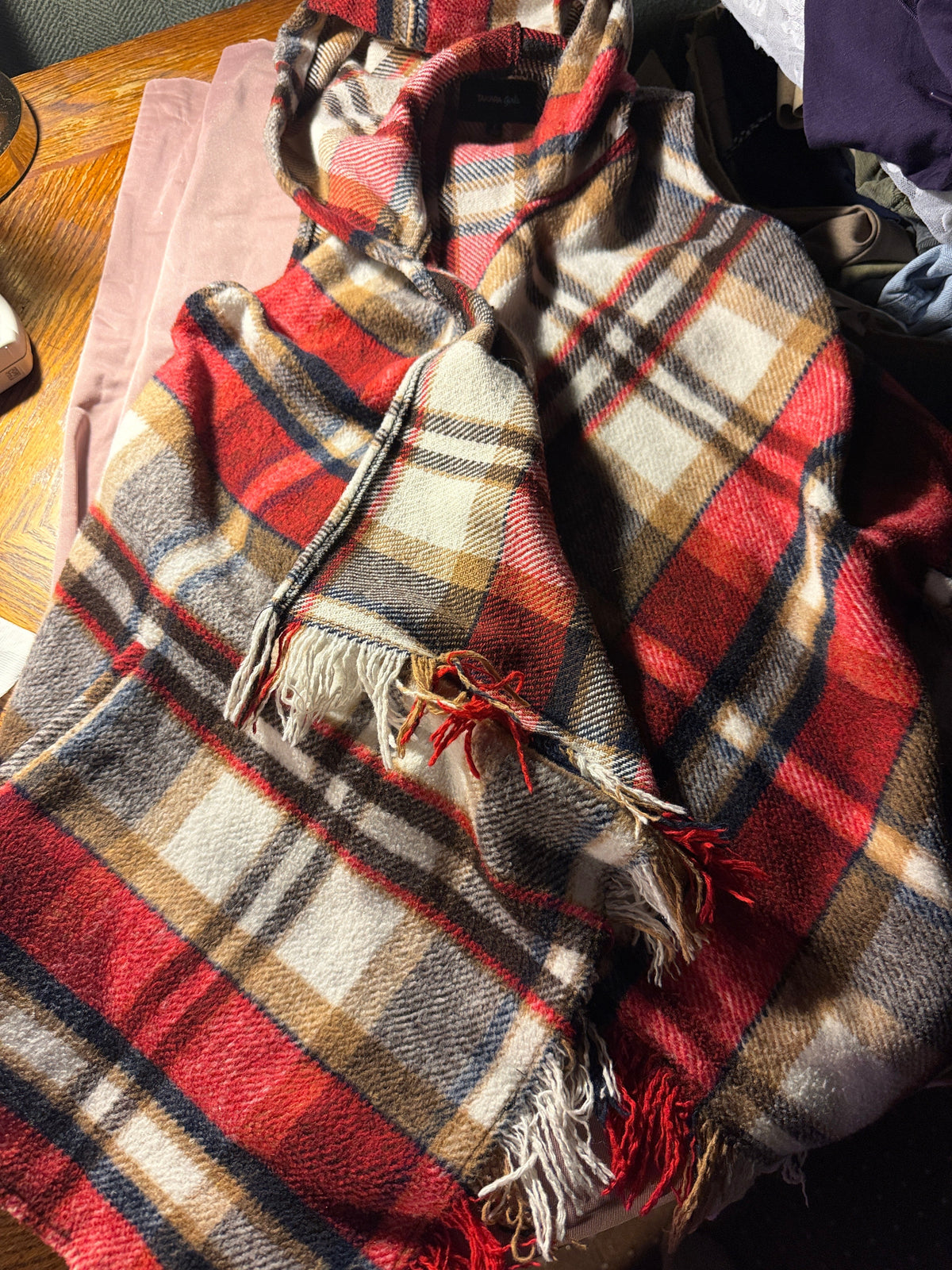 Takara Girls Plaid Hooded Vest with Fringe – Size Small
