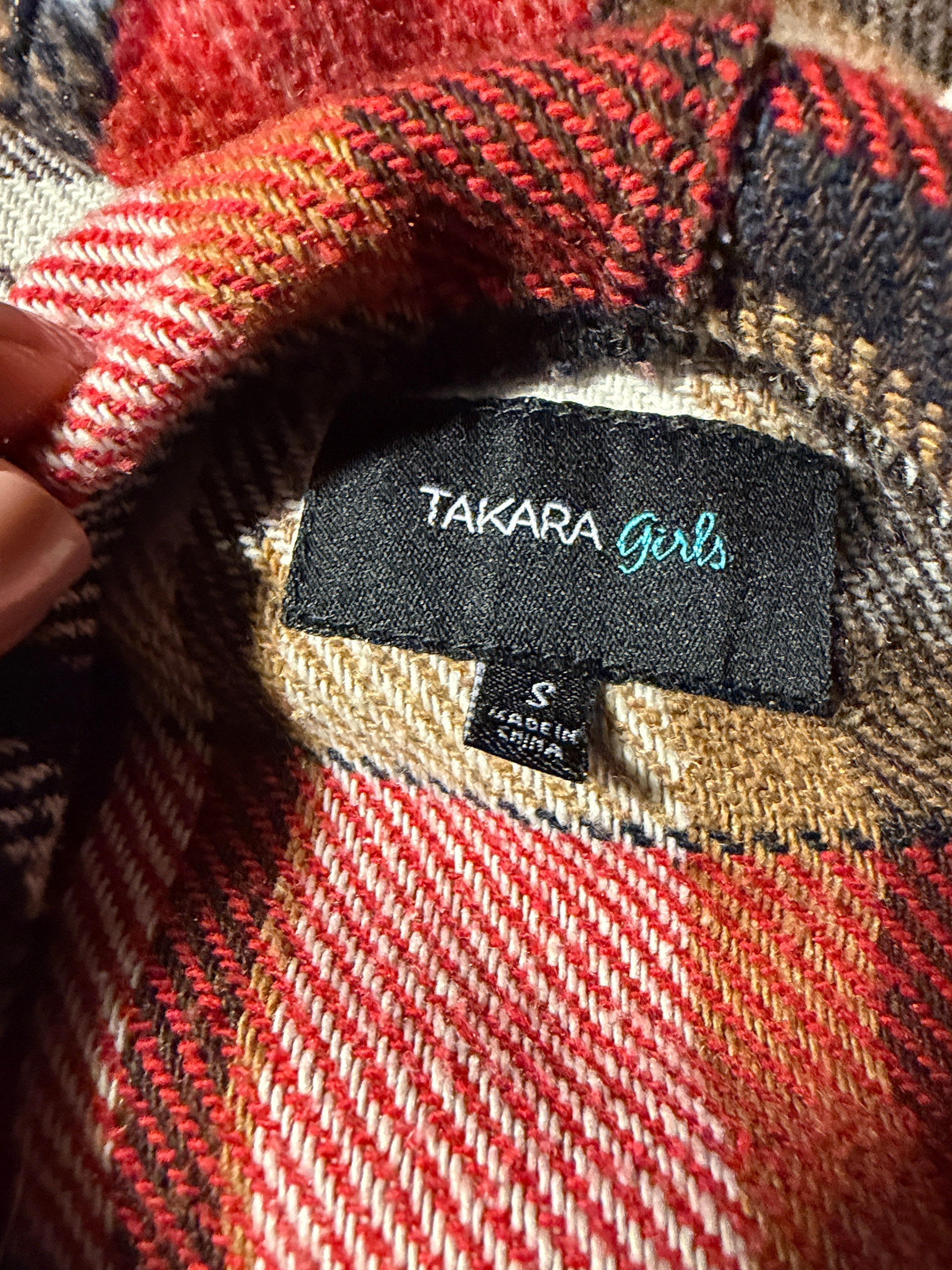 Takara Girls Plaid Hooded Vest with Fringe – Size Small
