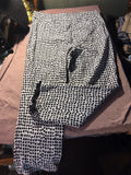 Chico's Black & White Geometric Print Pants with Pom-Pom Hem – Size 1 (US 8)