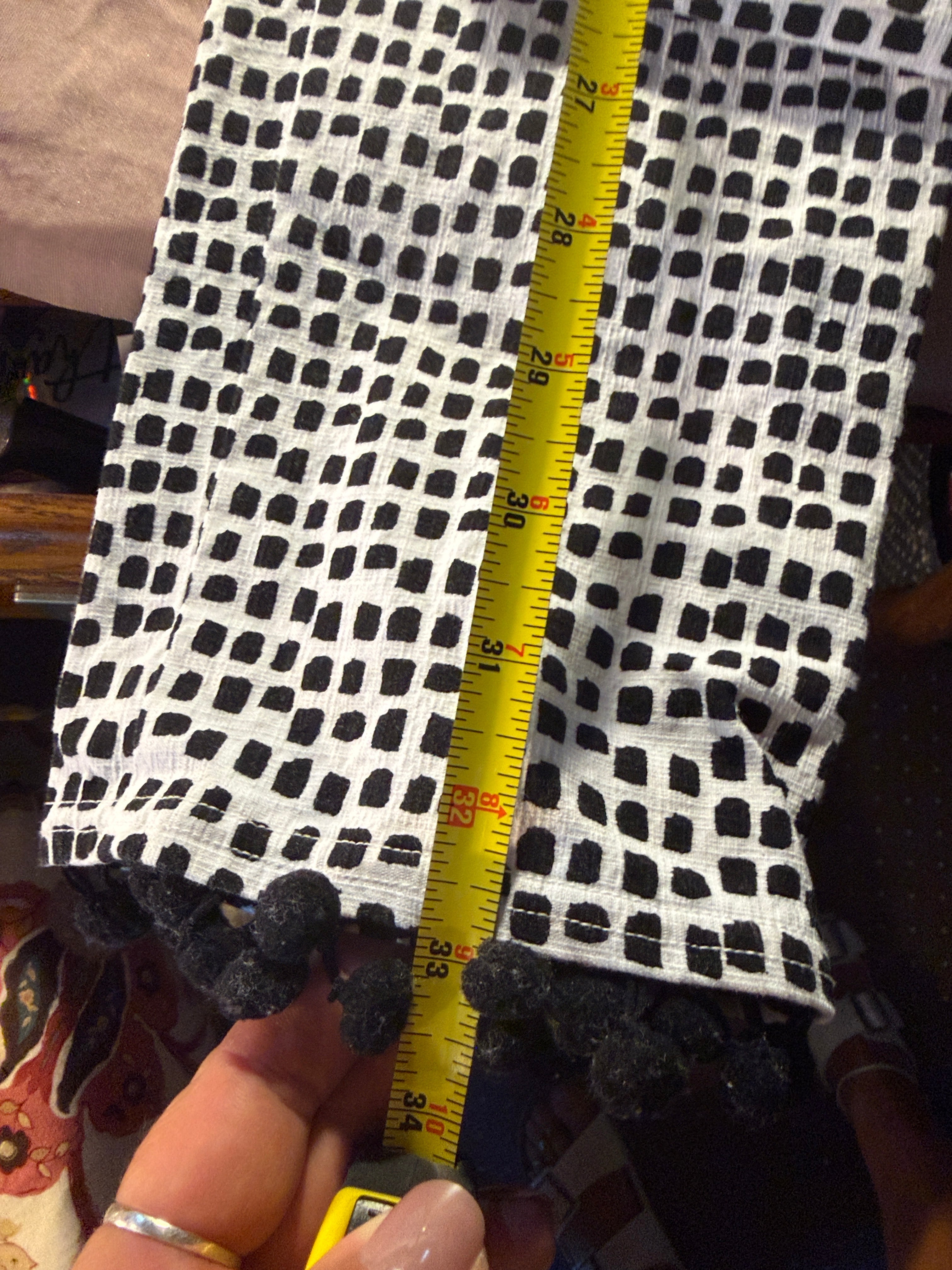 Chico's Black & White Geometric Print Pants with Pom-Pom Hem – Size 1 (US 8)