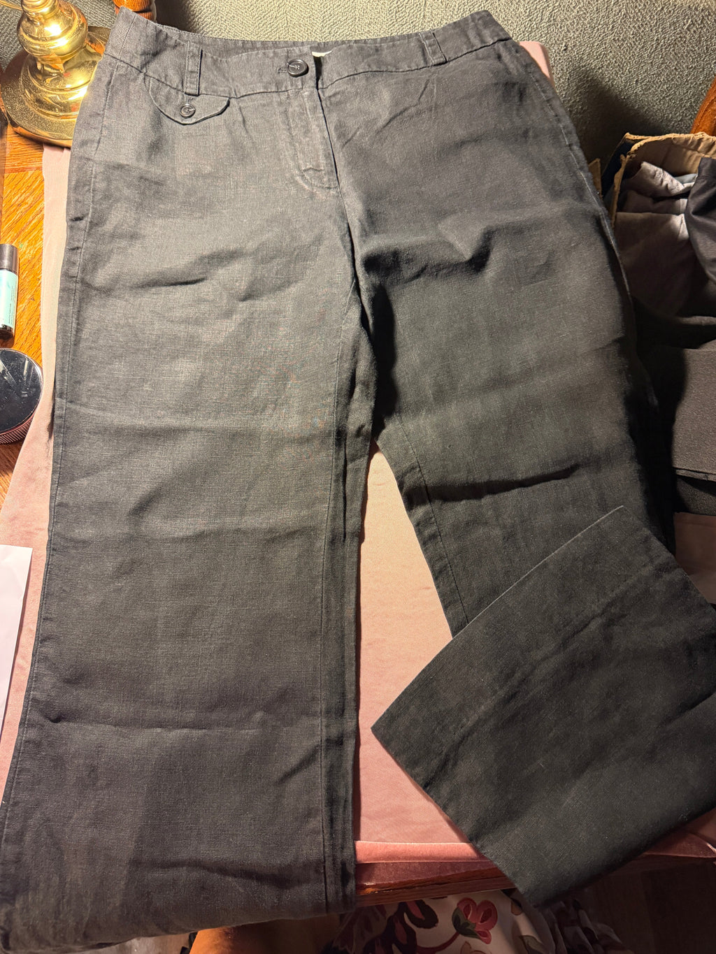 Black Linen-Blend Dress Pants
