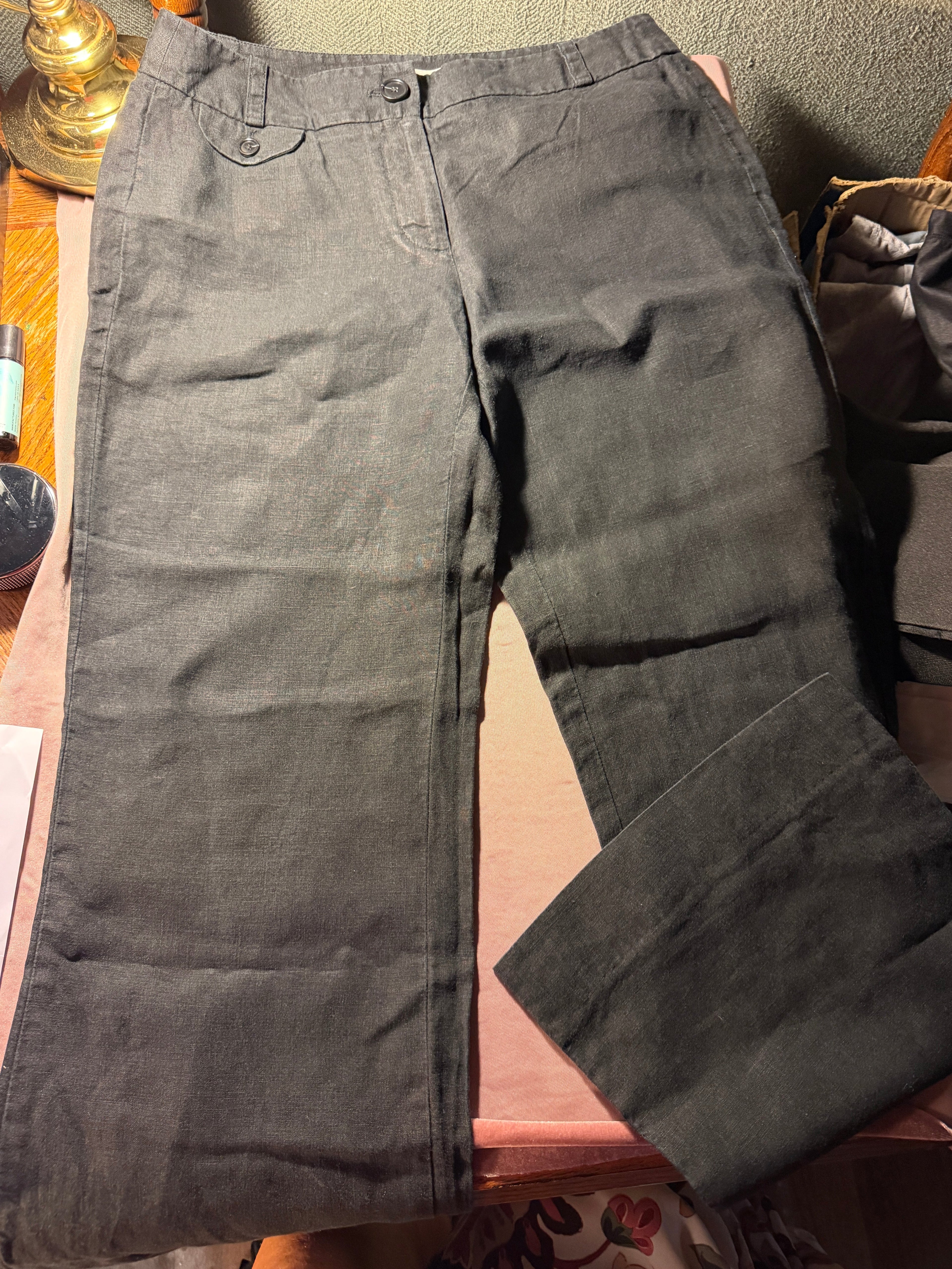Black Linen-Blend Dress Pants