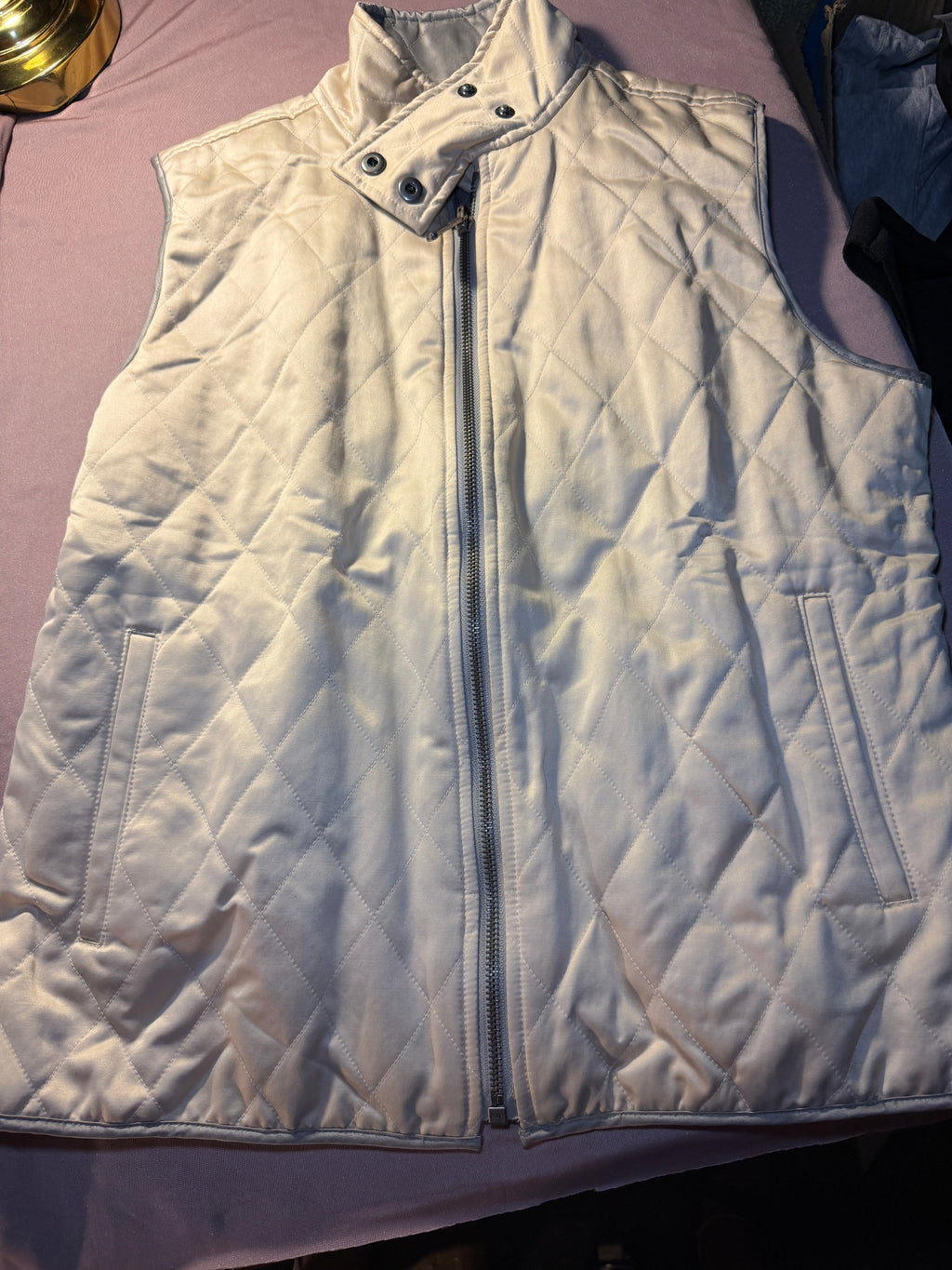 Cream/Grey Quilted reversible Zip-Up Vest – Mock Neck