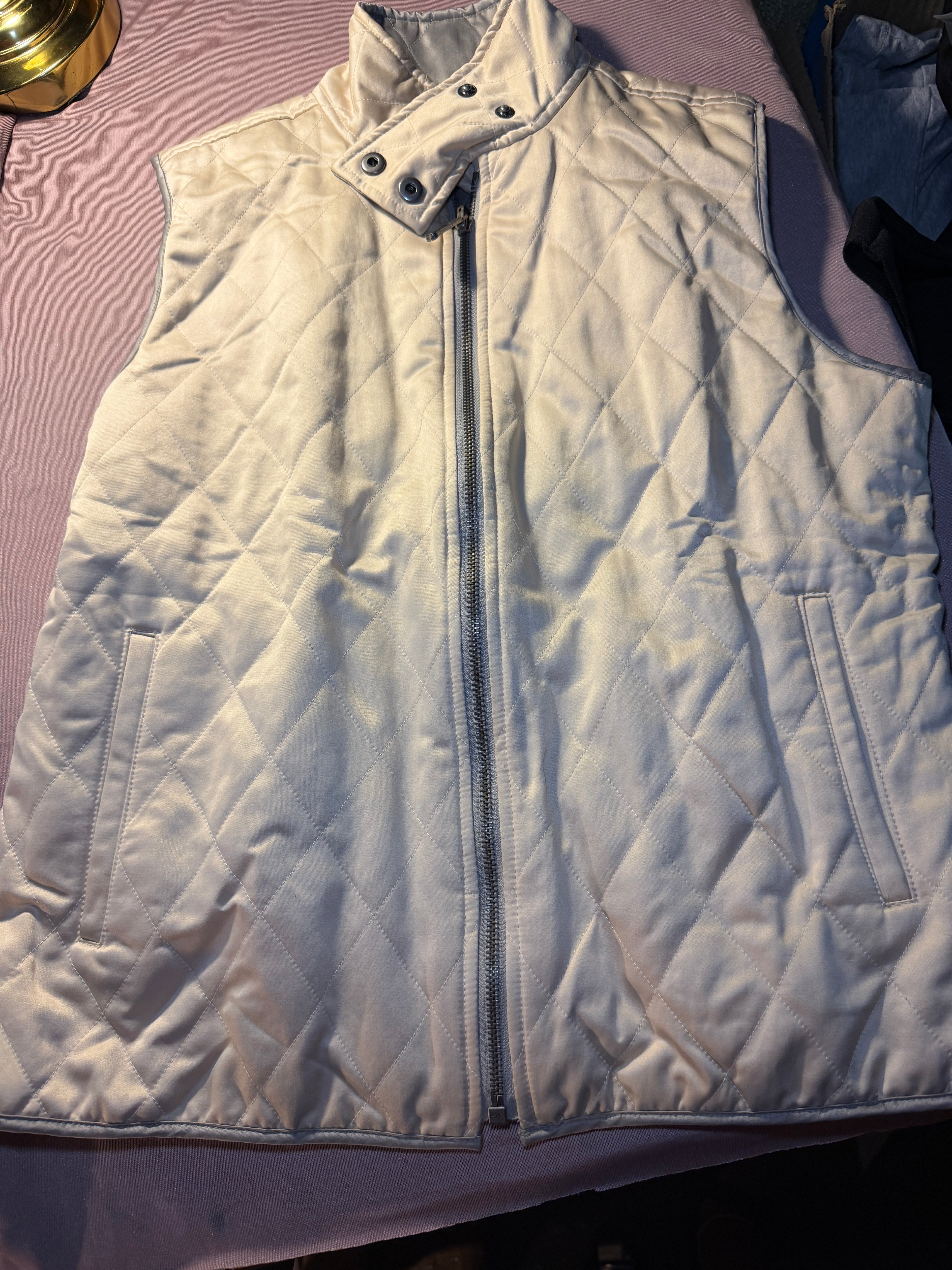 Cream/Grey Quilted reversible Zip-Up Vest – Mock Neck