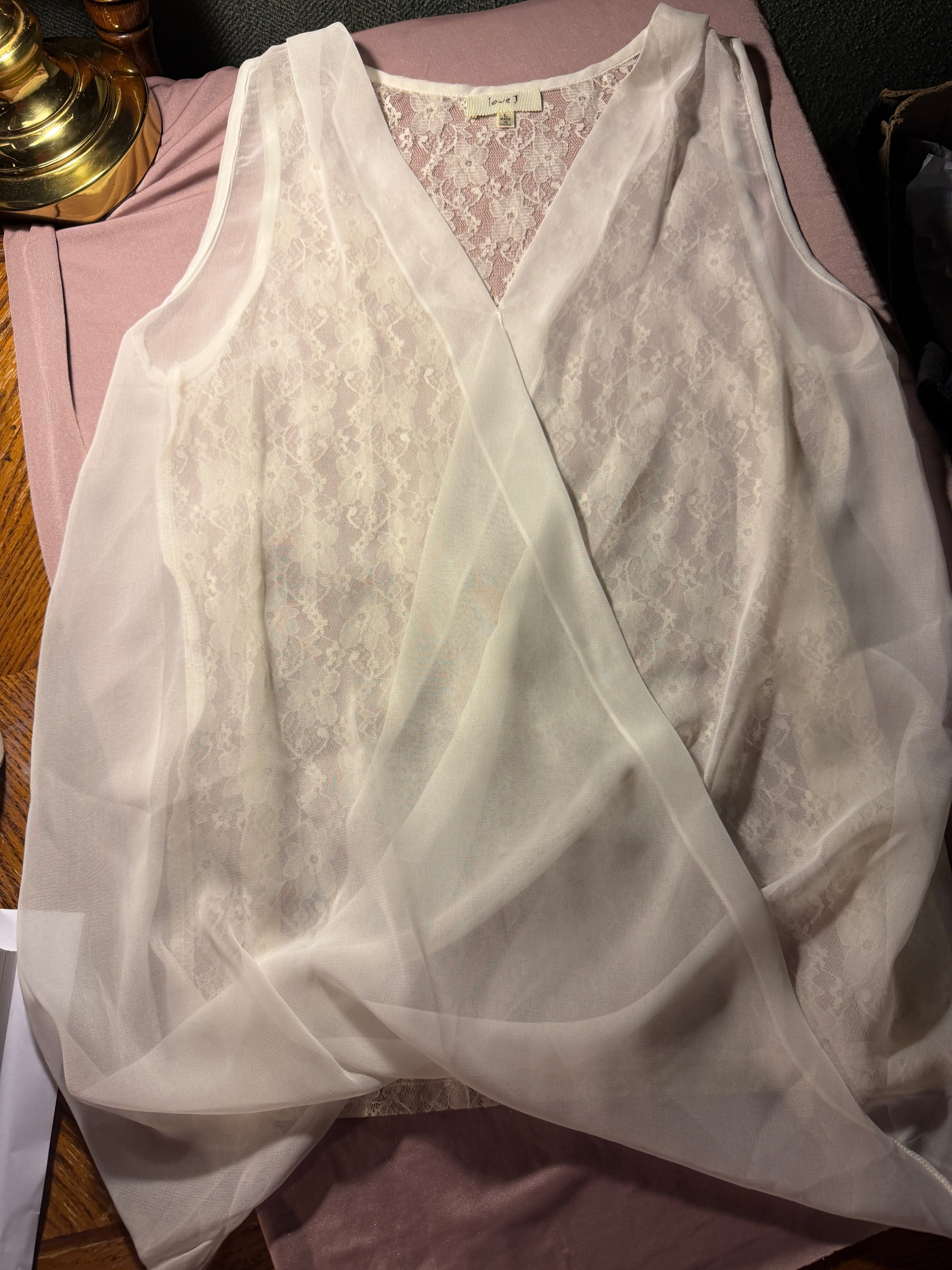 White Lace & Chiffon Wrap Sleeveless Blouse