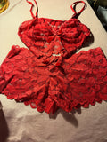 Red Floral Lace Lingerie Set – Cami & Shorts
