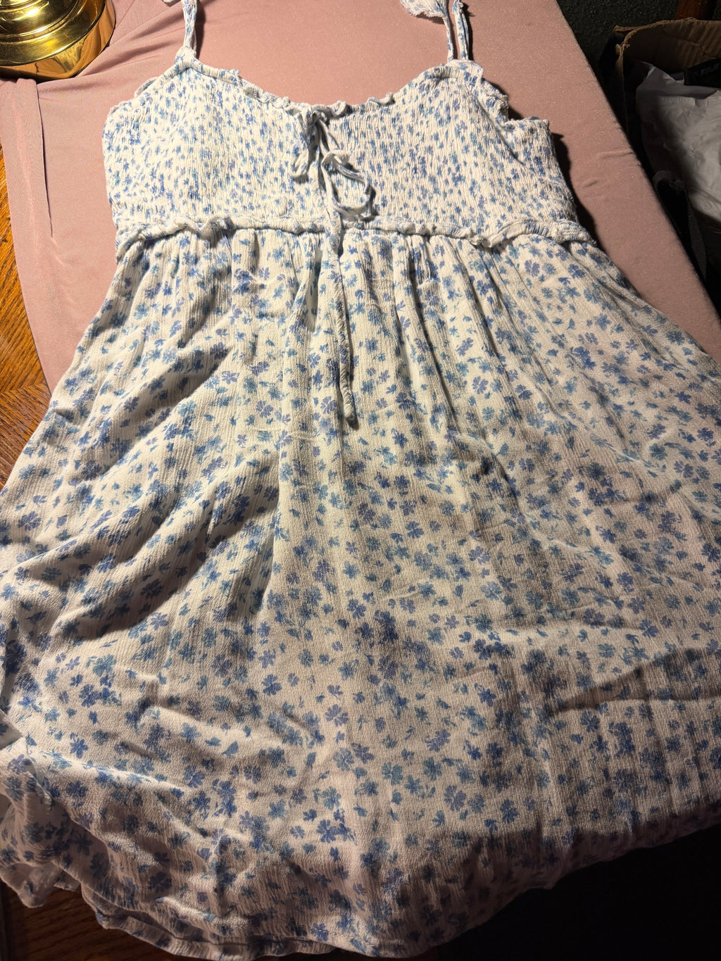 Promesa Blue Floral Smocked Sundress – Tie-Front Spaghetti Strap