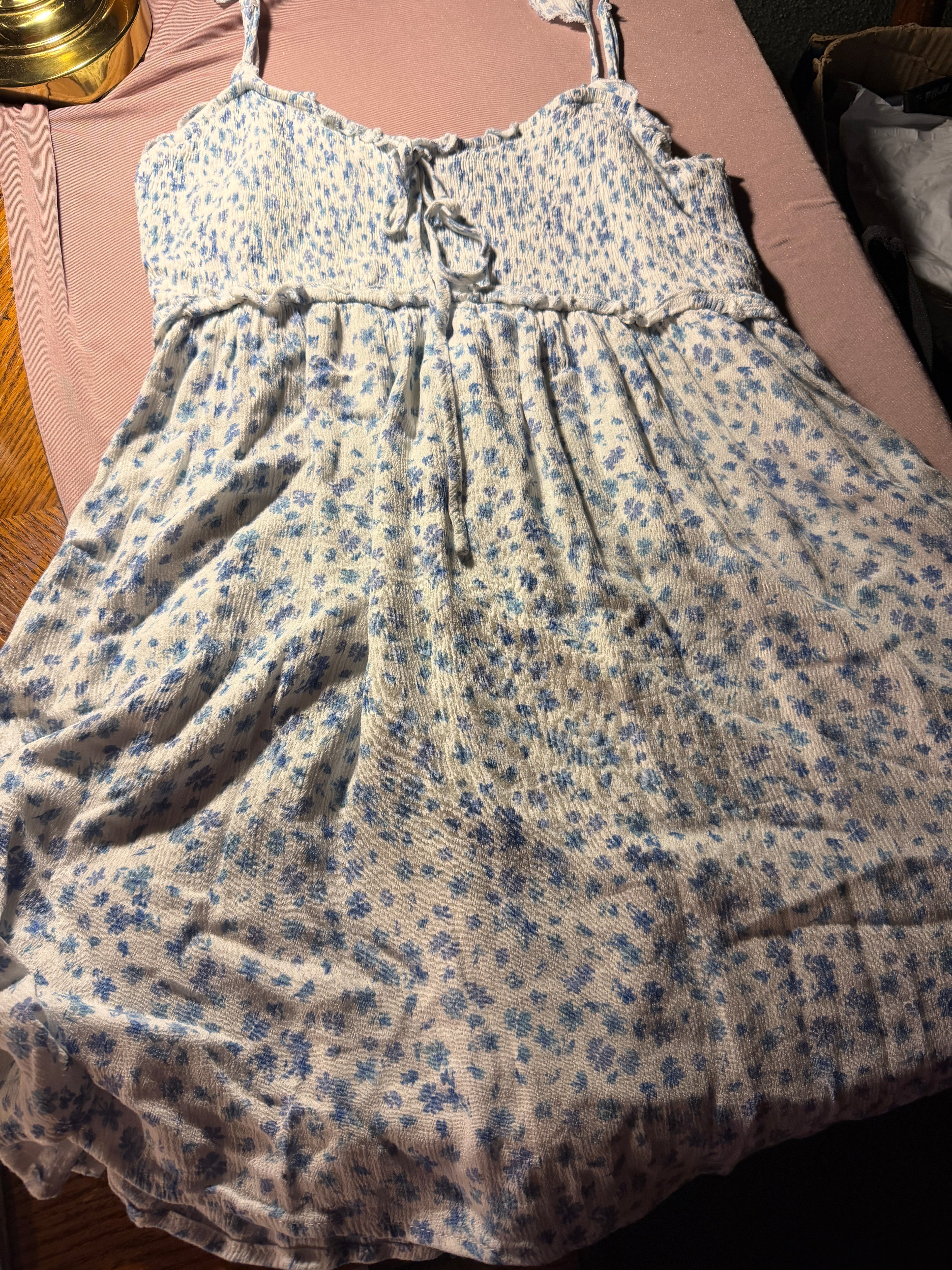 Promesa Blue Floral Smocked Sundress – Tie-Front Spaghetti Strap