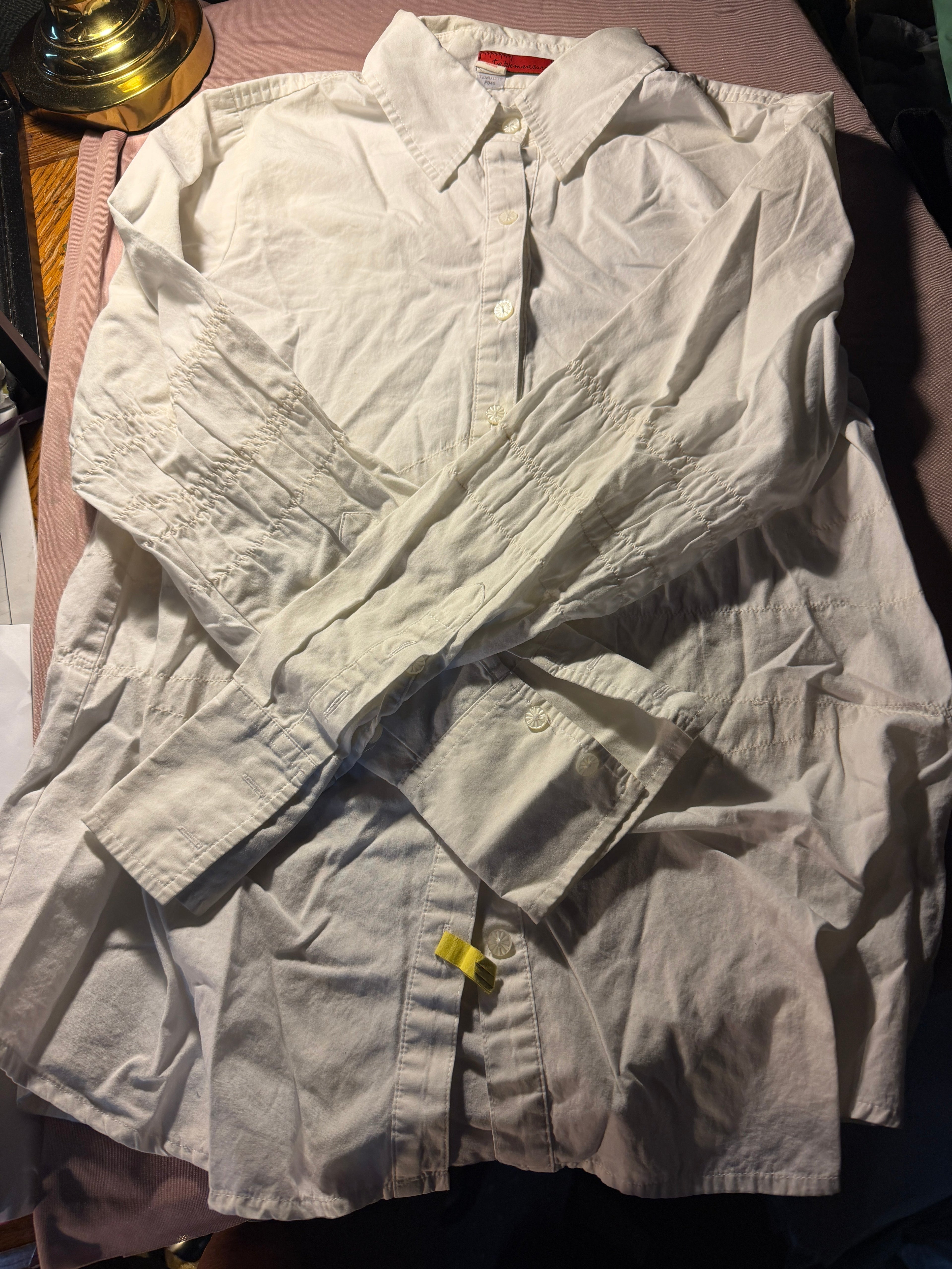 Tapemeasure Smocked Sleeve Button-Down Blouse – Size 10