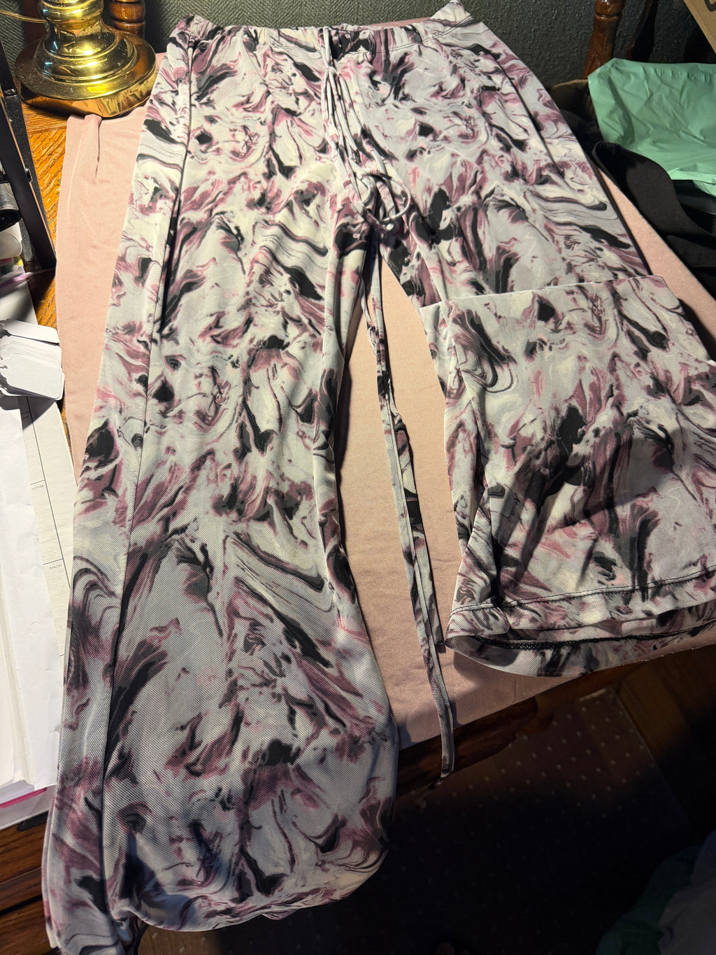 Milk & Honey Marble Print Wide-Leg Drawstring Pants – Size Large