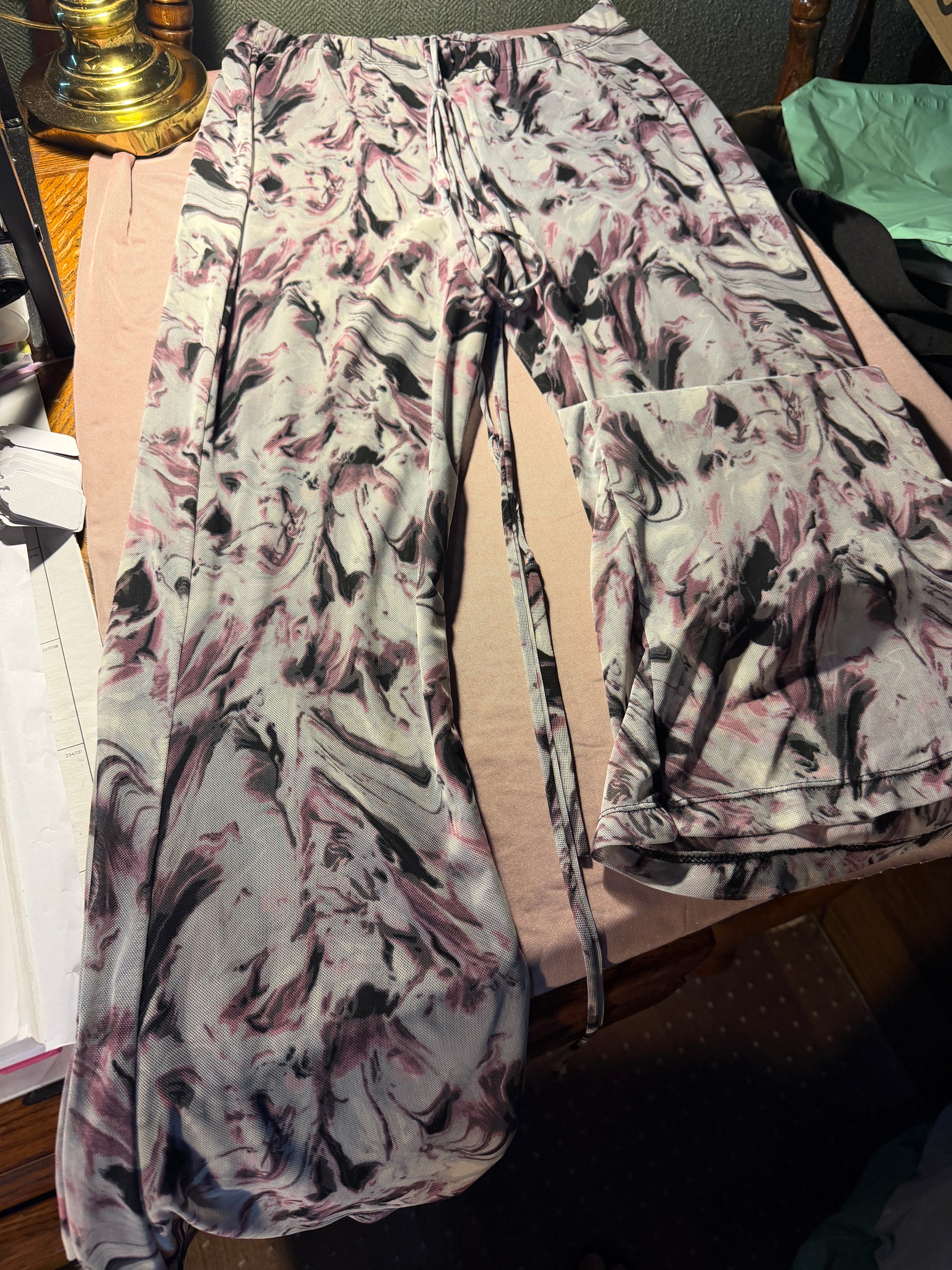 Milk & Honey Marble Print Wide-Leg Drawstring Pants – Size Large