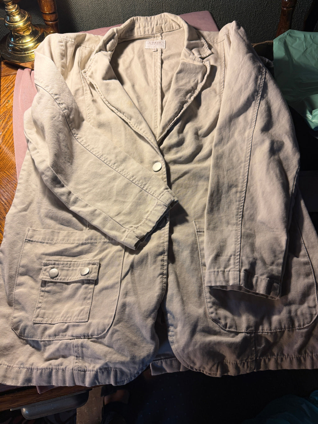 Curve Appeal Khaki Linen-Blend Blazer Jacket – Size Large