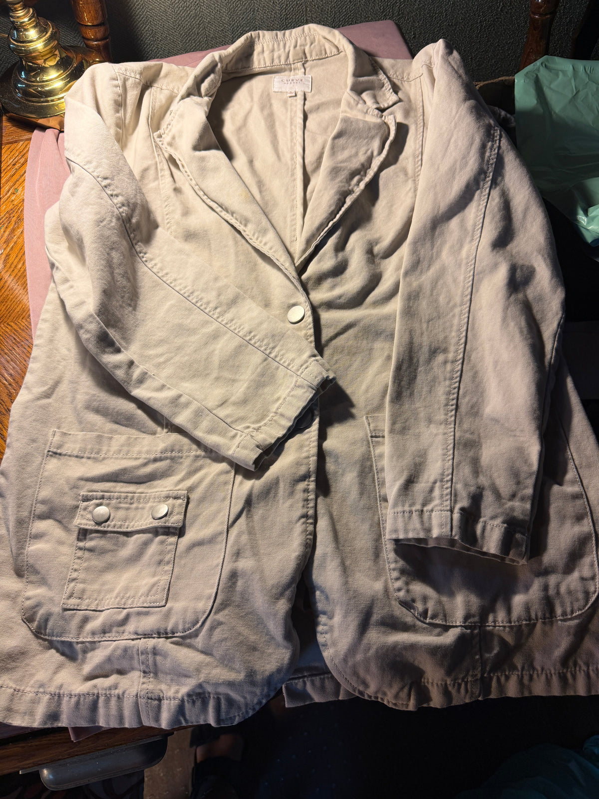 Curve Appeal Khaki Linen-Blend Blazer Jacket – Size Large